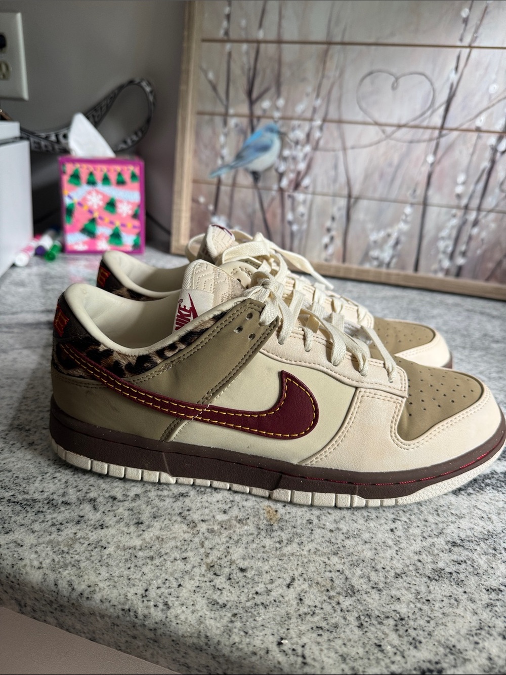 Nike Beige and Burgundy Low-Top Sneakers with Leopard Accent - Picture 3 of 6